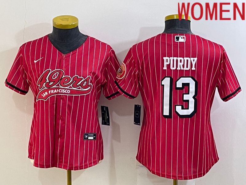 Women San Francisco 49ers 13 Purdy Red Stripe Nike Co branded NFL Jerseys2